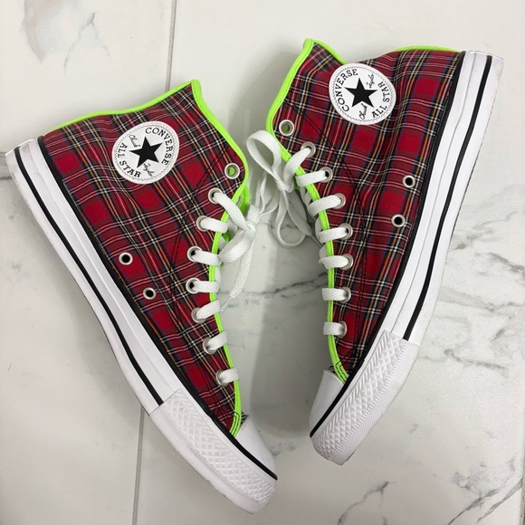 Converse Chuck Taylor All Star High World Peace Sneakers M9 W11 Plaid Green Red - Picture 4 of 7